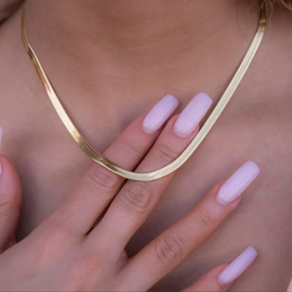 18K Solid Gold Herringbone Necklace 2